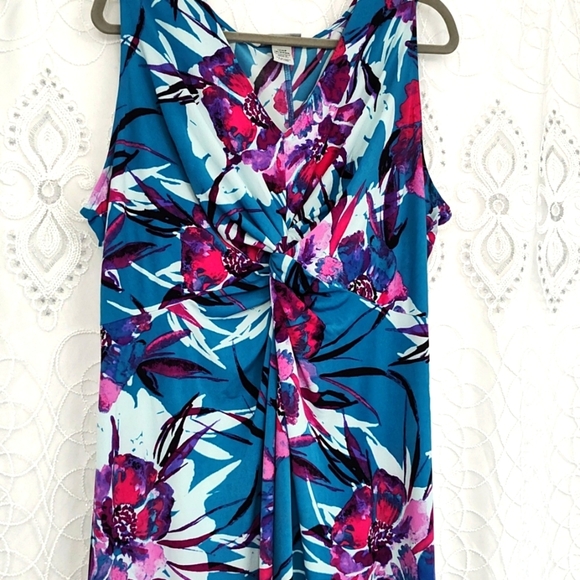 Catherines Maxi Dress Size 1X P Blue & Pink Floral Twist Tie Tropical Print - Picture 2 of 14
